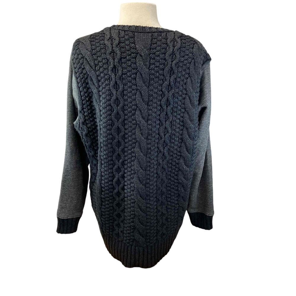 Athleta Womens Size L Gray Crew Neck Sweater Long Sleeve High Low Hem Cable Knit